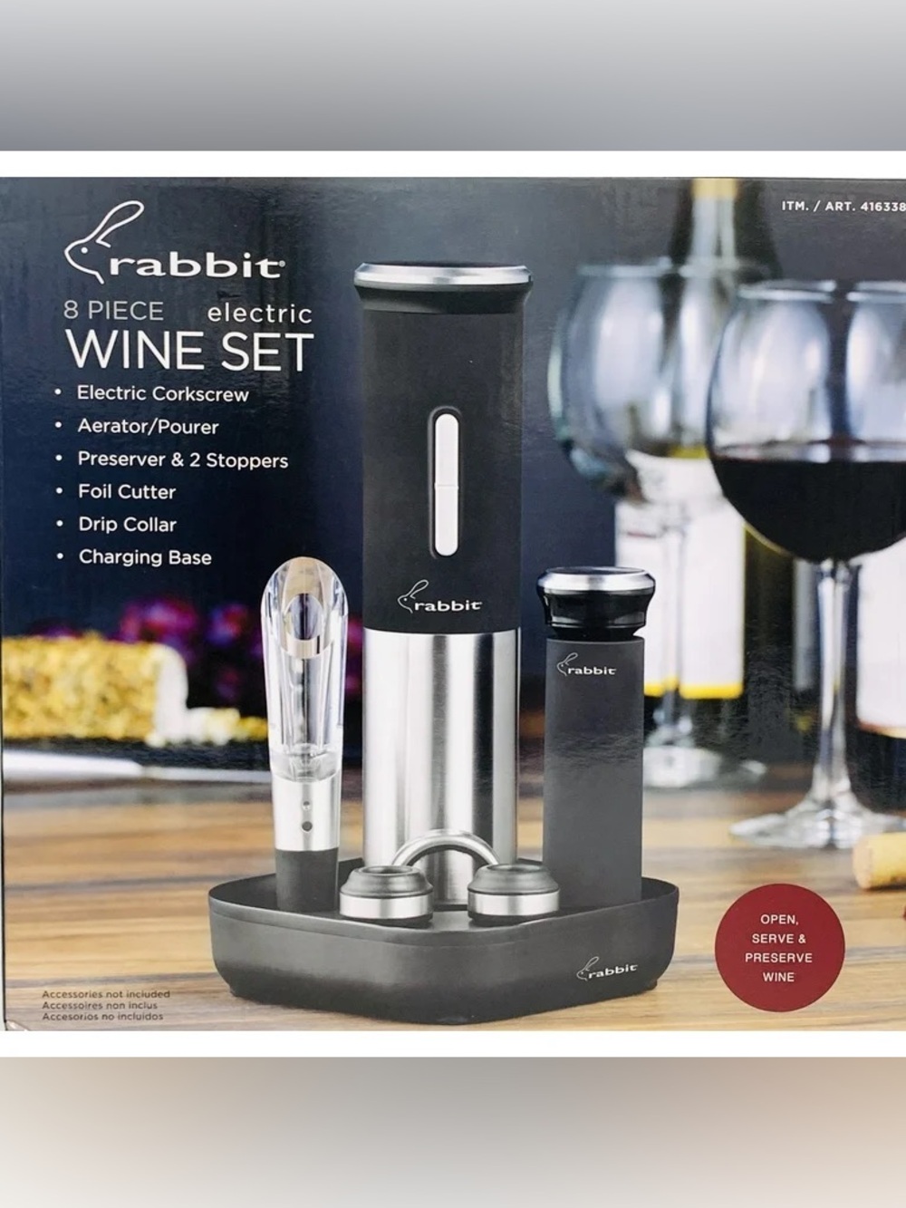 *NWT* Rabbit Electric Wine Opener Set in Black and Silver